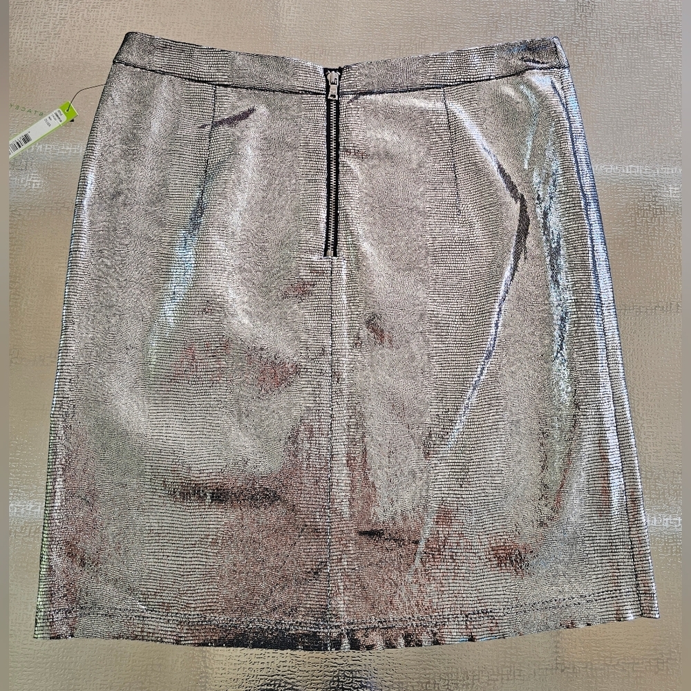 Alice + Olivia Caitlin Silver Metallic Leather Skirt Size 8 Party Glam Holiday - Picture 6 of 14
